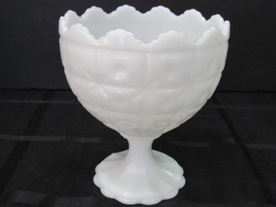 Napco 1185 Cleveland O. USA Milk Glass Bowl Square Cut, Circle Center Pattern