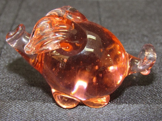 Pink/Red Hand Blown Glass Pig in Box