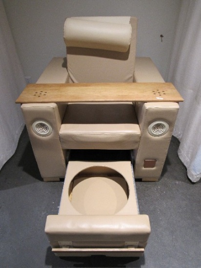 Custom Design Salon Pedicure Chair Reclining Back w/ Tan Upholstered w/ Air Dry Arms, Pull-Out Base