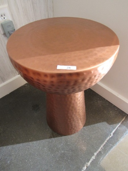 Tall Hand Beaten Design Copper/Metal Side Table Rounded Top Wide-To-Narrow Base