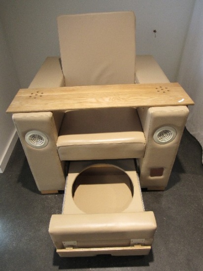Custom Design Salon Pedicure Chair Reclining Back w/ Tan Upholstered w/ Air Dry Arms, Pull-Out Base