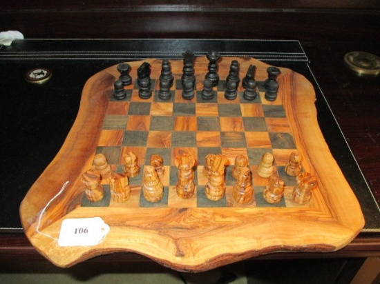 Wooden Carved Chess Set w/ Wood Carved Pieces