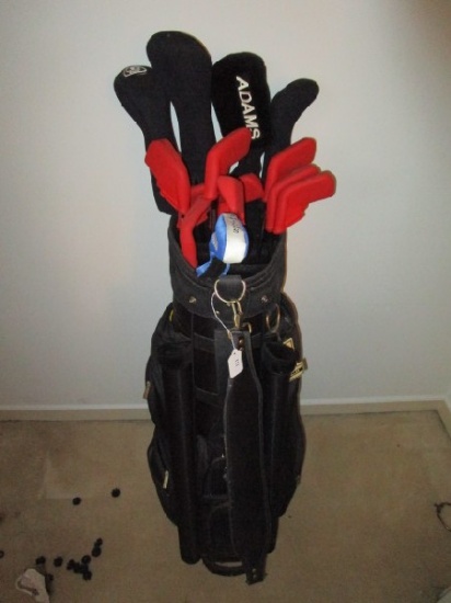 Lot - Mizuno Golf Set, Black Golf Caddy Bag w/ 9 Castle Bag Clubs, Putter, Etc.