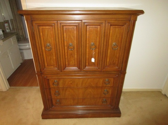 Mahogany Wooden Standing Dresser 2 Hutch Doors, 6 Drawers, 2 Inlay Shelf