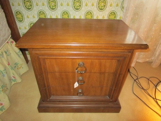 2 Drawer Mahogany Wooden Side Table, Brass Pulls, Dovetailed