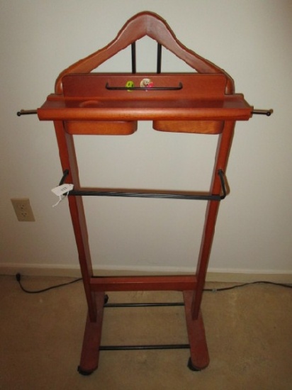 Tall Wooden Clothes/Suit Stand on Casters w/ Stretchers