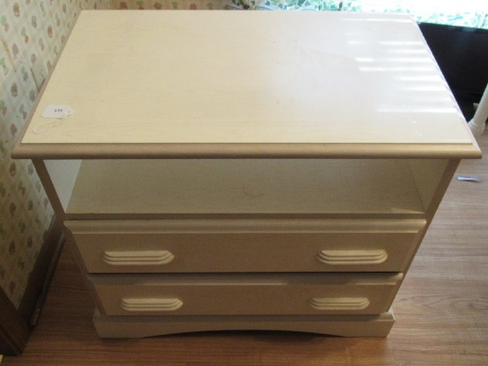 Light Wooden Organizer 2-Tier w/ 2 Drawers, Panel Back, Arch Skirt