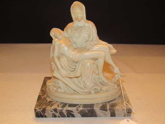 Pieta Statuette Resin on Marble Base by G. Ruggeri