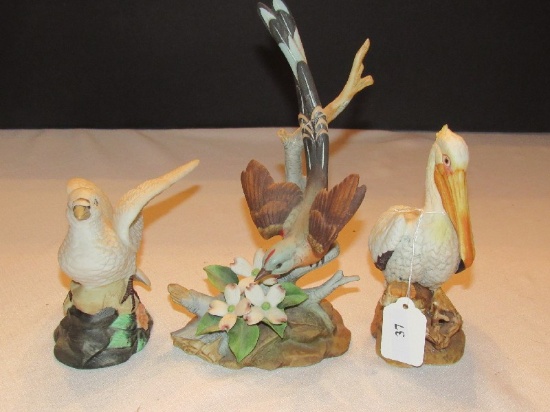 3 Ceramic Figurines White Pelican by Andrea, Scissor-Tailed Flycatcher by Andrea
