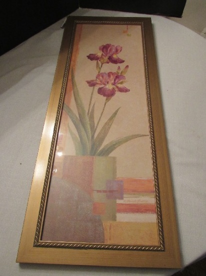 Purple Flowers Picture Print in Gilted Rope Trim Wood Frame/Matt