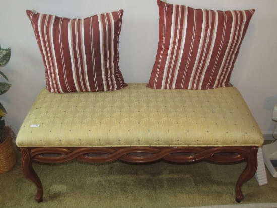 Weave Wooden Skirting Design Entry Bench w/ Grooved Feet, Curved Legs