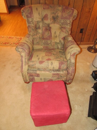 Floral Pattern Upholstered Arm Chair Recliner on Wood Feet