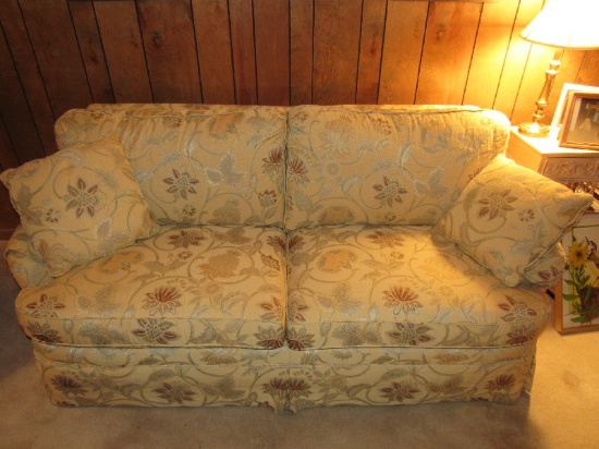 Temple Furniture 2 Seat Sofa Floral Pattern Upholstered Block Wood Feet