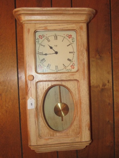 Sleigh Wooden Frame Wall Mounted Clock w/ Metal Pendulum Open Front