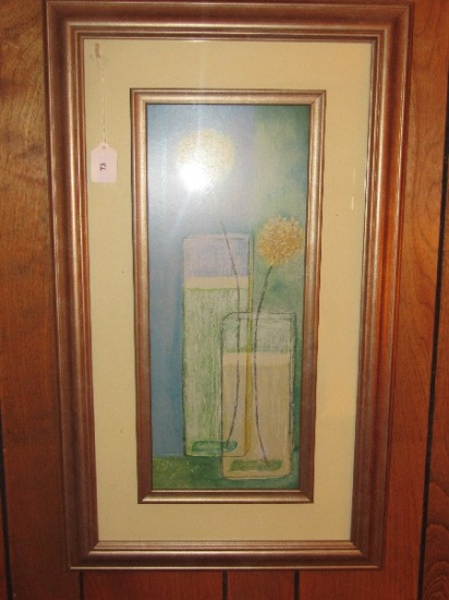 Artistic Dandelions in Vase Picture Print in Gilted Wood Frame/Matt