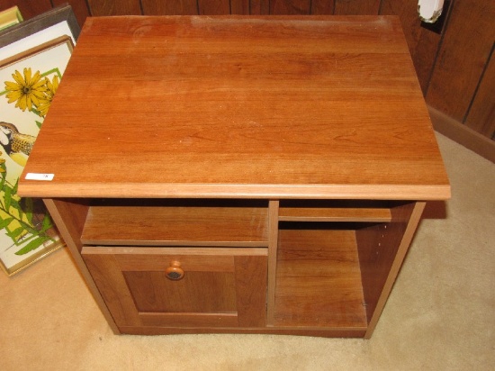 Wooden Side Table w/ 1 Filing Drawer Wooden Pull 2 Inlay Shelves
