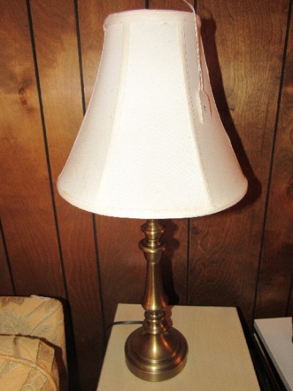 Brass Spindle Body Column Desk Lamp w/ Shade, Ball Top