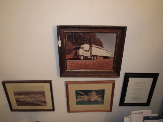 4 Picture Prints in Wood Frames, 1 Hoechst Truck Arial Photo, Factory Photo