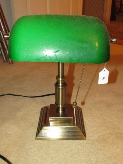 Brass Body Bankers Lamp w/ Green Shade