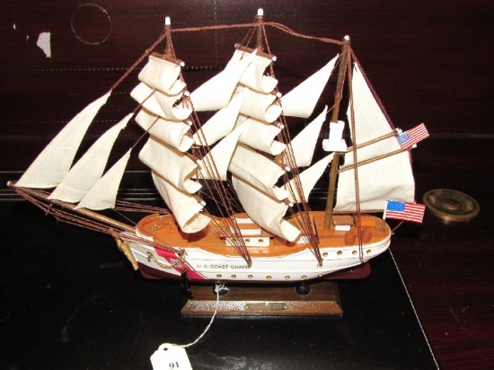 USCG Barque Eagle Model Wooden Ship on Stand