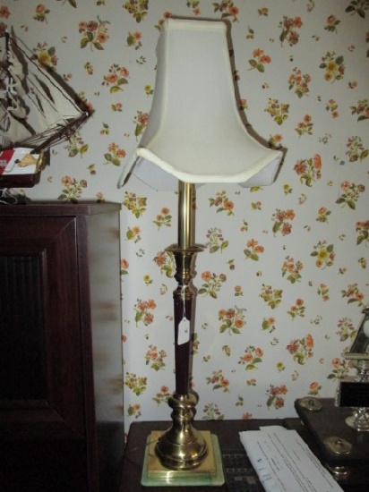 Tall Brass/Black Center Standing Lap w/ Fluted Shade, Green Stone Top