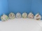 Collection of 6 Fine Bone China Cups & Saucers w/ Display Stands Various Patterns