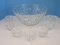 Vintage Anchor Hocking Pressed Glass Arlington Pattern Diamond & Fan Design Punch Bowl