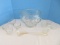 Pressed Glass Punch Bowl Fruit Pattern w/ Cups & Plastic Ladle