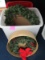 Lot - 2 Christmas Evergreen Wreaths & Large Tree Tote 55 Gallon Capacity w/ Lid