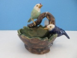 Stoneware Majolica Style 2 Birds Perched on Bowl