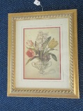 Spring Bouquet in Urn Vase Ornate Gilded Antiqued Patina Frame Embossed Rope Trim/Matt