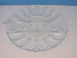 Pressed Glass Deviled Egg Tray w/ Center 2 Part Relish & Handles