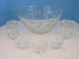 Vintage Anchor Hocking Pressed Glass Arlington Pattern Diamond & Fan Design Punch Bowl