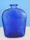 Cobalt Blue Glass Bottle Embossed Flower & Scroll Foliage Design