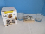 Seastones Set on The Rocks Solid Granite Drink Chillers w/ 2 Glasses