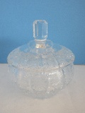 Elaborate Brilliant Cut Crystal Hobstar Vertical Design Covered Round Candy Dish