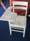 Vintage Wooden Painted School Desk Chair w/ Book Rack Under Seat Inspired Quote