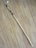 Natural Wood Walking Stick w/ Carved Grip Handle Bark Accent