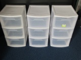 Lot - 3 White Sterilite 3 Drawer Storage Organizers