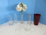 Lot - Misc. Glass Vases & Bottle Clear/Ruby Colors