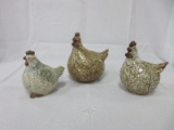 Set - 3 Folk Art Style Stoneware Figural Hen Chickens