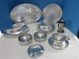 Lot - Kensington Aluminum Serving Pieces Covered Dishes, Gravy Boat w/ Underplate