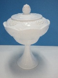 Rare Find Colony Harvest Pattern Milk Glass Wedding Bowl w/ Lid