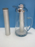 Glass Chillit-Pitcher w/ Etched Lattice Pattern & 2 Chillitubes