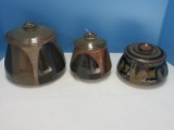 3 Pieces Southern Pottery Jars/Vessels w/ Lids Signed on Base