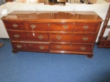 Mahogany Chippendale Style Triple Dresser w/ Marquetry Band Design Drawers