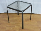 Cast Aluminum Black Patio End Table w/ Textured Glass Insert