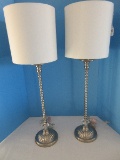 Pair - Contemporary Modern Brushed Stainless Beaded Candle Stick 30