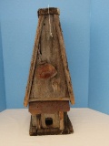 Novelty Primitive Folk Art Style A-Frame Bird House w/ Oil Can, Key Wind