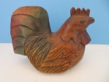 Figural Carved Wooden Rooster Sitting